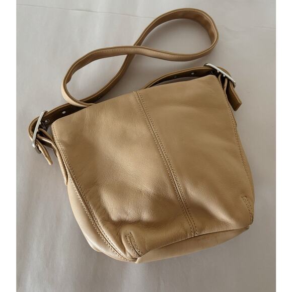 Tan Aurielle Genuine Leather Over the Shoulder Bucket Bag - Picture 2 of 5